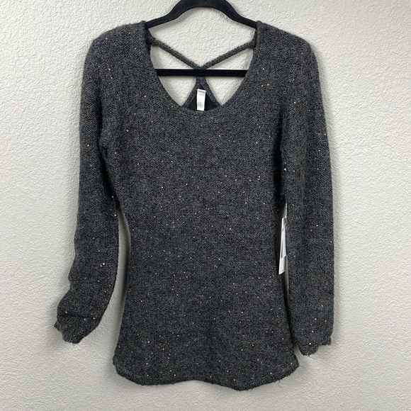 NWT Line & Dot Wool Mohair Sequin Back Detail Sweater Charcoal Gray Sz S - Picture 1 of 12
